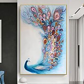 preiswerte Tiergemälde-Mintura handgefertigte abstrakte Tier-Pfau-Ölgemälde auf Leinwand, Wandkunst, Dekoration, modernes Bild für Heimdekoration, gerolltes, rahmenloses, ungedehntes Gemälde