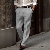 economico Attività commerciale-Per uomo Pantaloni di lino Pantaloni estivi Bottoni Tasca frontale Gamba dritta Liscio Comfort Traspirante Informale Giornaliero Per eventi Di tendenza Essenziale Nero Bianco