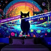 זול שטיחי קיר של Blacklight-blacklight שטיח uv תגובתי זוהר בחושך זוהר מסיבת ניאון קשת חתול פסיכדלי טריפי ערפילי תלוי שטיח קיר אמנות קיר לחדר שינה בסלון