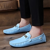 billige Slip-ons og loafers til herrer-lyseblå kjøreloafers for menn - uformelle slip-on mokkasiner med metallspennedetaljer, komfortable sko for kjøring og hverdagsbruk