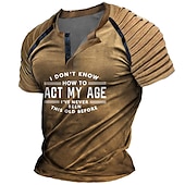 cheap Funny Words-Men&#039;s Act My Age Henley Shirt Raglan T Shirt Short Sleeve 3D Print Casual Vintage Retro Going out Spring &amp; Summer Navy Blue Khaki Army Green Dark Gray Henley Henley T-Shirt