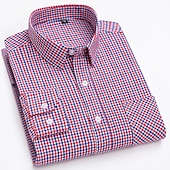 economico Camicie eleganti da uomo-Per uomo Camicia Camicie A quadri Ufficio e carriera Ricevimento di matrimonio Nero Rosso scuro Rosso Blu Manica lunga Bavero Primavera &amp; Autunno Abbigliamento Tasca frontale