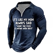 cheap Men&#039;s Fun Text Polo-Men&#039;s Funny Zip Polo Shirts Golf Shirt Long Sleeve Polo Shirts Collared Shirts Vintage Casual Festival Wear Party Outfits 3D Print Quarter Zip Polo Spring &amp; Summer Black Wine Navy Blue