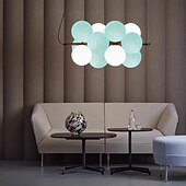 cheap Island Lights-Artistic Style Velvet FabricPVC Simple Found Ball Molecular Pendant Lamp Bedroom Bedside Restaurant Pendant Lamp Creative Molecular Round Ball Pendant Lamp