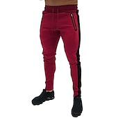 cheap Men&#039;s Active Pants-Men&#039;s Trousers Track Pants Jogging Pants Outdoor Athleisure Daily Sports Soft Comfortable Pocket Drawstring Elastic Waist Color Block Full Length Fashion Casual Activewear Wine Red Black Micro-elastic