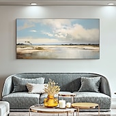 cheap Landscape Paintings-Handmade Oil Painting Canvas Wall Art Decor Original Blue Sky Abstract Scenery Painting for Home Decor With Stretched Frame/Without Inner Frame Painting