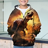billiga Pojkens 3D-djur-Pojkar 3D Dinosaurie Huvtröja Kappa Ytterkläder Långärmad Höst Vinter Aktiv Streetwear Häftig Barn 3-12 år Blixtlås Gata Dagligen Normal
