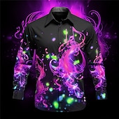 abordables Modèle 3D-Homme Notes de Musique Chemise Chemise Boutonnée manche longue Artistique Tenue quotidienne Sortir Automne &amp; Hiver Col Rabattu Imprimé Boutonné Jaune Rouge Violet