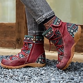 olcso Bokacsizma-Női Csizmák Katonai csizmák Boho Extra méret Napi Színes Csizmák Bokacsizmák Lapos Kerek orrú Csehország Szüret Kényelmes Vászon Műbőr Cipzár Bor Kávé Szürke