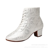 abordables Chaussures de danses latines-chaussures de danse latine blanches élégantes pour femmes avec talon moyen confortable et semelle flexible - parfaites pour les compétitions de salon et la danse sociale