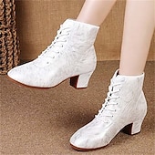 abordables Chaussures de danses latines-chaussures de danse latine blanches élégantes pour femmes avec talon moyen confortable et semelle flexible - parfaites pour les compétitions de salon et la danse sociale