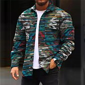 billiga skjortjacka för män-Herr Geometri Graffiti Etnisk Skjorta Skjorta jacka Övertröja Långärmad Mode Streetwear Designer Utomhus Ledigt Dagligen Höst vinter Nedvikt Mönster Blå Grå