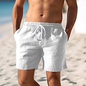 cheap Holiday-Men&#039;s Shorts Linen Shorts Summer Shorts Beach Shorts Drawstring Elastic Waist Straight Leg Plain Comfort Breathable Above Knee Casual Daily Holiday Fashion Classic Style Black White