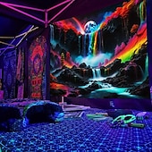 tanie Blacklight gobelin-gobelin z czarnym światłem UV reaktywny świecący w ciemności świecąca impreza neonowa magiczna wodospad psychodeliczny trippy mglisty wiszący gobelin ścienny sztuka mural do salonu sypialni