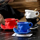 cheap Mugs &amp; Cups-Unique Face Shaped Water Cup With Saucer, Creative Coffee Cup Set, Microwave And Dishwasher Safe