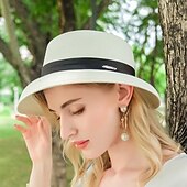 preiswerte Partyhut-Hüte Eimerhut aus Polyesterfaser Strohhut Sonnenhut Hochzeit lässig elegant Hochzeit mit Bändern Perlen Kopfbedeckung Kopfbedeckung