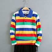 billiga T-shirts och skjortor för pojkar-Barn Pojkar T-shirt Tee Tecknat Rand Långärmad Knapp Bomull Barn Top Skola Förtjusande Dagligen Vår Höst GUCI långärmade tjocka ränder 7-13 år