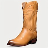 levne Cowboy &amp; Western Boots-pánské hnědé westernové kovbojské boty z umělé kůže s klasickou výšivkou - odolné a stylové rodeo boty pro country a outdoorové nošení