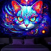 halpa Blacklight -kuvakudokset-blacklight kuvakudos uv reaktiivinen hehku pimeässä hehku juhlat neonmaalaus kissa muotokuva psykedeelinen trippy sumuinen roikkuu kuvakudos seinätaide seinämaalaus olohuoneeseen makuuhuoneeseen