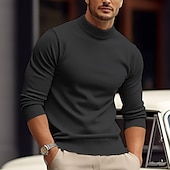 cheap Men&#039;s Pullover Sweater-Men&#039;s Pullover Sweater Jumper Knit Sweater Ribbed Knit Knitted Plain Mock Neck Basic Keep Warm Daily Wear Vacation Clothing Apparel Fall &amp; Winter Black White S M L