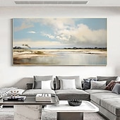 cheap Landscape Paintings-Handmade Oil Painting Canvas Wall Art Decor Original Blue Sky Abstract Scenery Painting for Home Decor With Stretched Frame/Without Inner Frame Painting