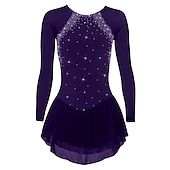 cheap Figure Skating Dresses-Figure Skating Dress Women&#039;s Girls&#039; Ice Skating Dress Violet Black White Open Back Mesh Spandex High Elasticity Training Competition Skating Wear Classic Crystal / Rhinestone Long Sleeve Ice Skating