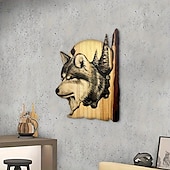 abordables Estatuas-Escultura colgante de pared artesanal tallada en animales, decoración pintada a mano de ciervo, oso mapache de madera, para la sala de estar del hogar