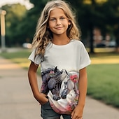 cheap Girl&#039;s 3D Animals-Girls&#039; 3D Horse Tee Shirts Short Sleeve 3D Print Summer Active Fashion Cute Kids 3-12 Years Crew Neck Outdoor Casual Daily Regular Fit