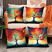 cheap Floral &amp; Plants Style-1PC Colorful Tree Double Side Pillow Cover Soft Decorative Square Cushion Case Pillowcase for Bedroom Livingroom Sofa Couch Chair