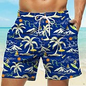cheap Tropical Plants &amp; Flowers-Men&#039;s Coconut Tree Swim Trunks Swim Shorts Board Shorts Mid Waist Hawaiian Casual Holiday Beach Drawstring with Mesh lining Elastic Waist Designer Clothing Apparel