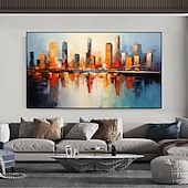 cheap Landscape Paintings-Handmade Original City Landscape Oil Painting On Canvas Wall Art Decor Coastal Building Painting for Home Decor With Stretched Frame/Without Inner Frame Painting