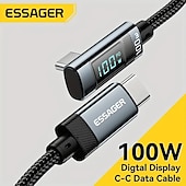 رخيصةأون كابلات الهاتف الخليوي-Essager شاحن سريع 100 وات USB C إلى USB C، كابل شحن بزاوية 90 درجة، سلك بيانات USB C للشحن السريع 5A
