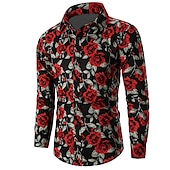 preiswerte Pflanzen Muster-Valentinstag Herren Rose Blumenmuster Hemd Knopfhemd Langarm Brautkleider schlicht Urlaub Casual Wochenende Frühling Sommer Herbst Winter Umlegekragen Bedruckt Button-Down Violett Gelb Rote Blau