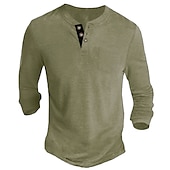 preiswerte Lässiges Henley-T-Shirt-Herren Henley Shirt Tee langarmshirt Glatt Henley Casual Festtage Langarm Button-Down Bekleidung Baumwollmischung Modisch Designer Komfortabel Essential