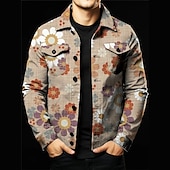 abordables chaqueta de camisa de los hombres-Hombre Plaid Bloque de color Colorido Camisa Chaqueta tipo camisa Manga Larga Vintage Abstracto Exterior Calle Casual Diario Otoño invierno Cuello Vuelto Botones Bolsillo Estampado Rojo Naranja Color