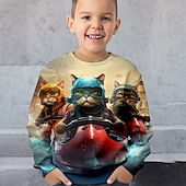billiga Pojkens 3D-djur-Pojkar 3D Katt Tröja Pullover Långärmad 3D-tryck Vår Höst Mode Streetwear Häftig Barn 3-12 år Rund hals Utomhus Ledigt Dagligen Normal