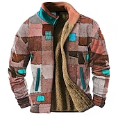cheap Men&#039;s 3D Sweatshirts-Men&#039;s Graphic Patchwork Sweatshirts Zip Sweatshirt Fleece Jacket Outerwear Long Sleeve Sweatshirt Stand Collar Daily Casual Vintage Retro Vacation Holiday Going out Fleece Winter