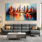 cheap Landscape Paintings-Handmade Original City Landscape Oil Painting On Canvas Wall Art Decor Coastal Building Painting for Home Decor With Stretched Frame/Without Inner Frame Painting