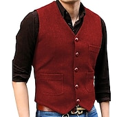 abordables Gilets-Homme Gilet Usage quotidien Vacances Sortie Mode basique Printemps &amp; Automne Bouton Polyester Confortable Plein Boutonnage Simple Col V Standard Noir Rouge Marine foncé Bleu Océan Gilet