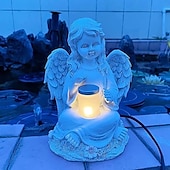 billige Landskapslys-hageengel staty, engle fe statuett med solenergi lys, hage harpiks engel figurer ornament engle dekorasjon for plen kirkegård minnegaver, skytsengel hage statuette-jente