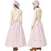  250ή Επέτειος ΗΠΑ Φορέματα Γυναικείο καπέλο Στολή Prairie Υπηρέτρια Κορίτσι Πρωτοπόρος Αποικίας Επαναστατικός Πόλεμος Φλοράλ Φανταχτερή Φόρεμα Γυναικεία Απόκριες 4η Ιουλίου Ενηλίκων