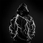 cheap Men&#039;s 3D Hoodies-Men&#039;s Graphic Prints Lightening Hoodie Hoodies Sweatshirt Zip Hoodie Long Sleeve Hooded Sweatshirt Hooded Sports 3D Print Holiday Vacation Streetwear White Blue Pocket Print Spring &amp;  Fall Designer