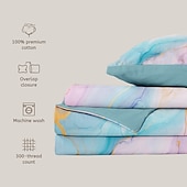 abordables 100% Coton-Parure de lit réversible 100 % satin de coton l.t.home, 300 fils au pouce carré, motif marbre, ensemble de literie Elite, taille Queen et King