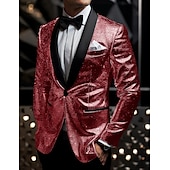 billiga Herrars klassiska kavajer-Herr Studenten Kavaj Företag Cocktailfest Bröllopsfest Mode Ledigt Vår &amp; Höst Polyester Paljett Knappar Ficka Bekväm Enkelknäppt Blazer Silver Svart Vinröd Kungsblå