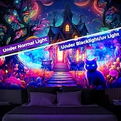 billige Blacklight -billedvev-blacklight billedvev uv reaktiv glød i mørket glød party neon magisk slott katt natur psykedelisk trippy tåkete hengende billedvev veggkunst veggmaleri for stue soverom