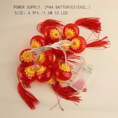 お買い得  電池式-1ピースタッセルレッドランタンストリング1.5メートル/4.9フィート中国風の新年装飾中庭装飾モール装飾