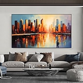 cheap Landscape Paintings-Handmade Original City Landscape Oil Painting On Canvas Wall Art Decor Coastal Building Painting for Home Decor With Stretched Frame/Without Inner Frame Painting
