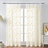 abordables Voilages-Rideau semi-transparent blanc brodé de feuilles, ensemble de rideaux à passe-tringle, panneau de fenêtre, drapé pour chambre de fille/chambre d&#039;enfant/crèche/salon 1 panneau