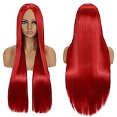 levne Párty paruky-Syntetická paruka Rovná střední část Strojně vyrobená paruka Dlouhá A1 A2 A3 A4 A5 Syntetické vlasy Ženské Cosplay Měkká párty blond růžová červená Halloween paruky