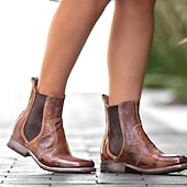 levne Boty Chelsea-dámské vintage hnědé kotníkové boty z umělé kůže chelsea s elastickými bočními panely – ležérní slip-on styl pro podzimní a zimní outfity
